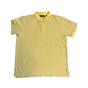 Grant Thomas Striped Polo Shirt Short Sleeve Button Neck Yellow Large